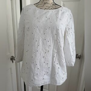 Talbots White Floral Eyelet Blouse
